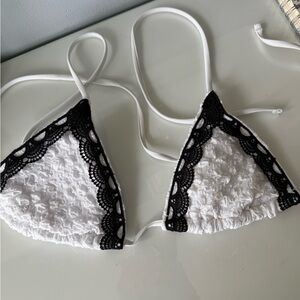 White and Black Lace Triangle Bikini Top